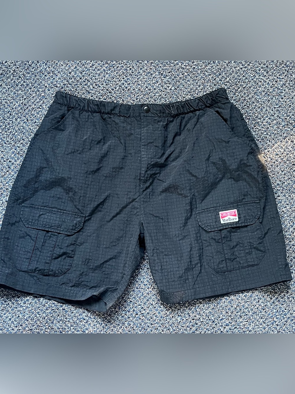 Vintage Marlboro Black Men's Cargo Shorts with Pocket Patch